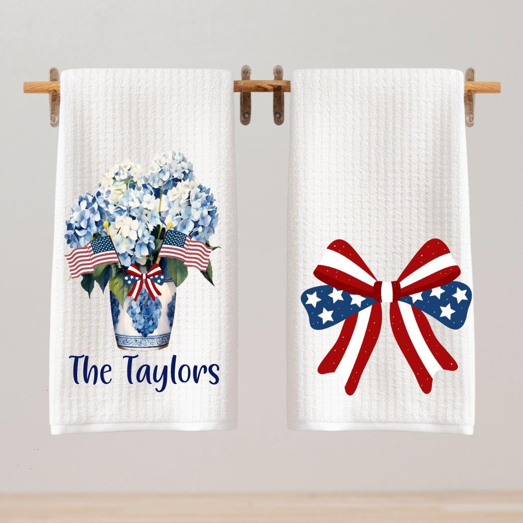 Patriotic Tea Towel Set: Red, White & Blue American Decor