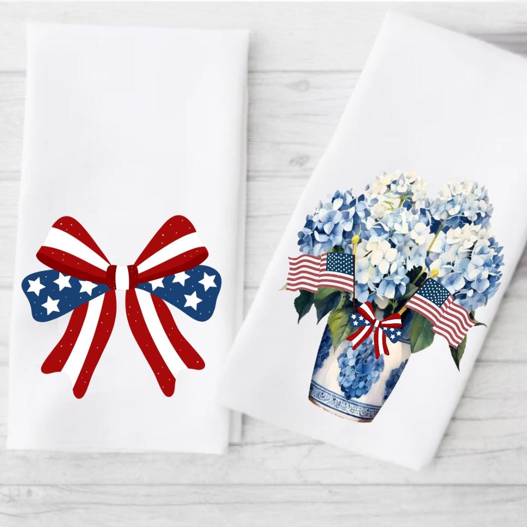 Patriotic Tea Towel Set: Red, White & Blue 4th of July Kitchen Decor
