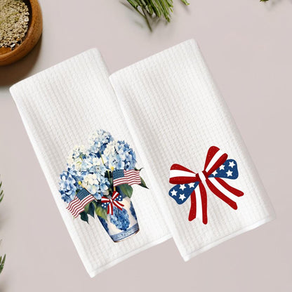 Patriotic Tea Towel Set: Red, White & Blue 4th of July Kitchen Decor