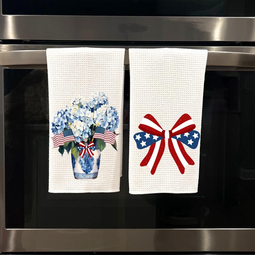 Patriotic Tea Towel Set: Red, White & Blue 4th of July Kitchen Decor