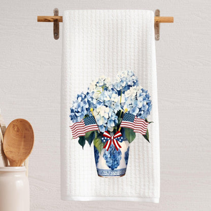 Patriotic Hydrangea Tea Towel: American Flag 4th of July Decor
