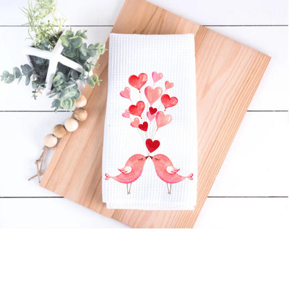 Love Birds Valentine's Tea Towel  Heart Balloons, Hostess Gift