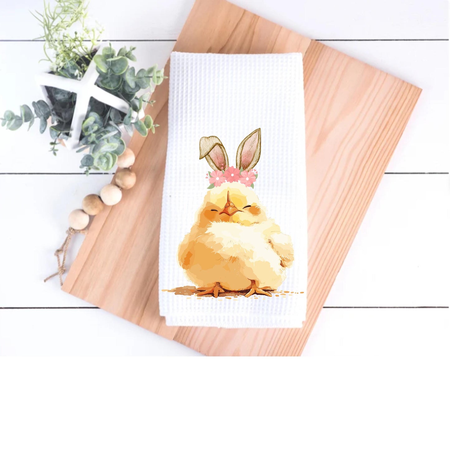 Easter Kitchen Towel: Chick with Bunny Ears, Spring Decor
