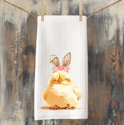 Easter Kitchen Towel: Chick with Bunny Ears, Spring Decor