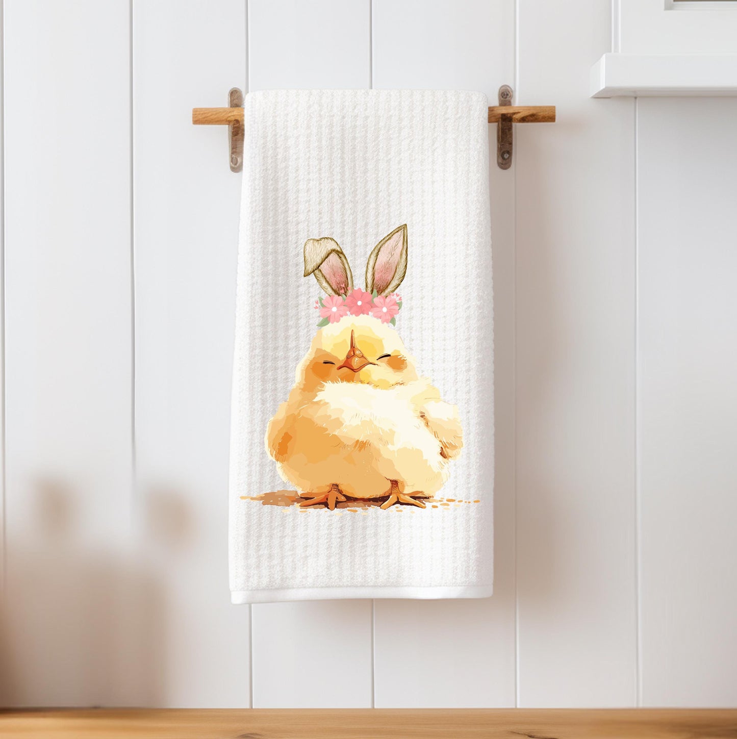 Easter Kitchen Towel: Chick with Bunny Ears, Spring Decor