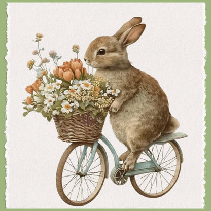 Bunny on Bike Tea Towel: Clover Waffle Weave Kitchen Decor