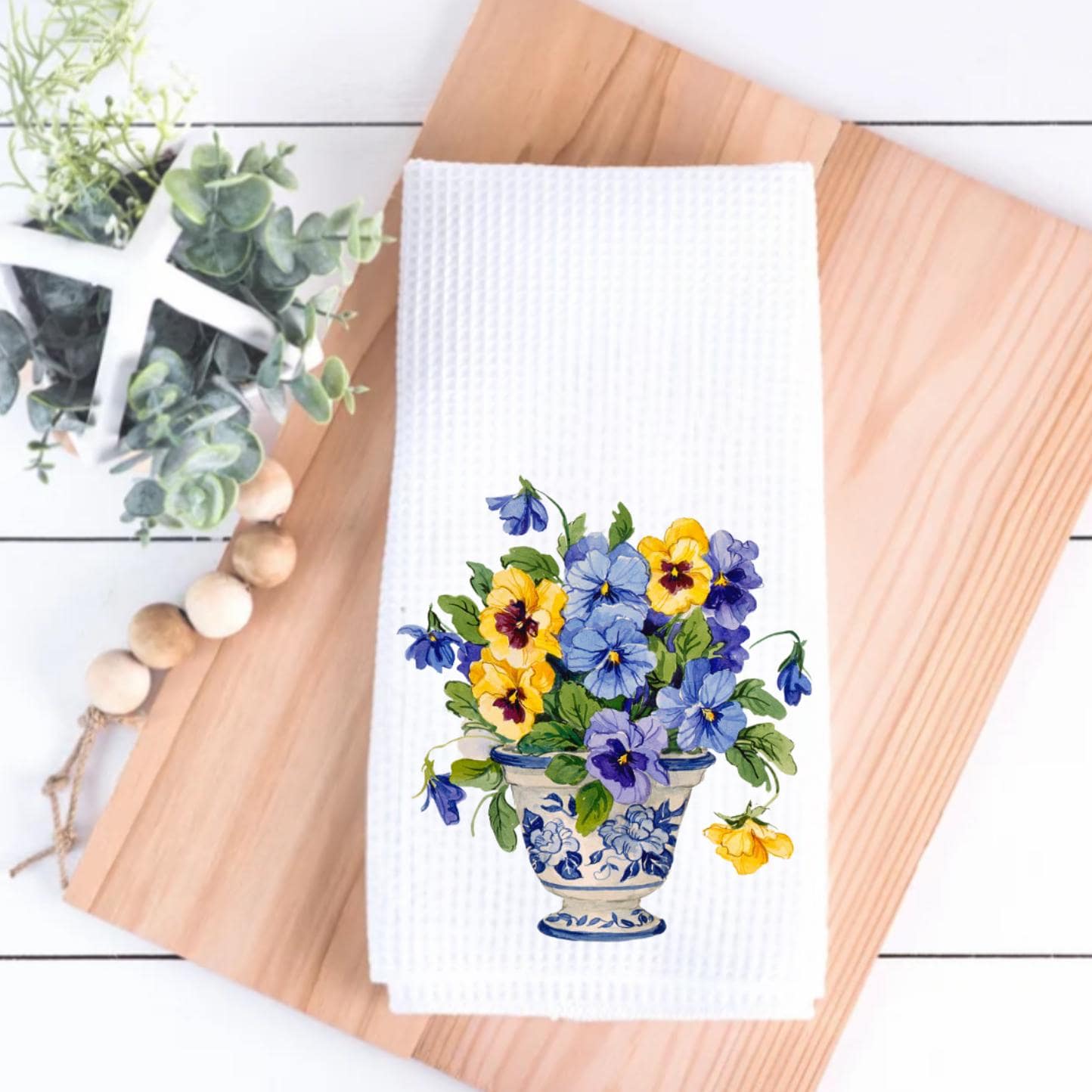 Chinoiserie Pansies Tea Towel