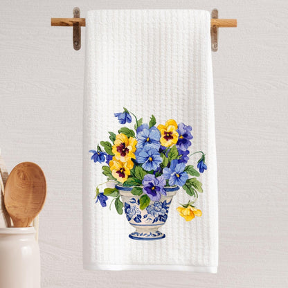 Chinoiserie Pansies Tea Towel