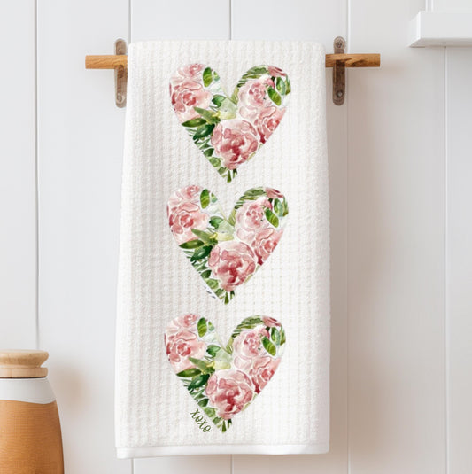 Shabby Cottage Rose Heart Tea Towel