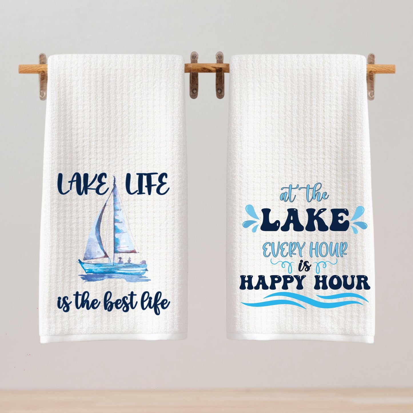 Lake House Tea Towel: Sailboat & Happy Hour Designs