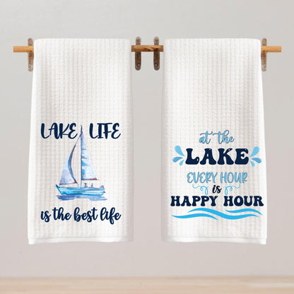 Lake House Tea Towel: Sailboat & Happy Hour Designs