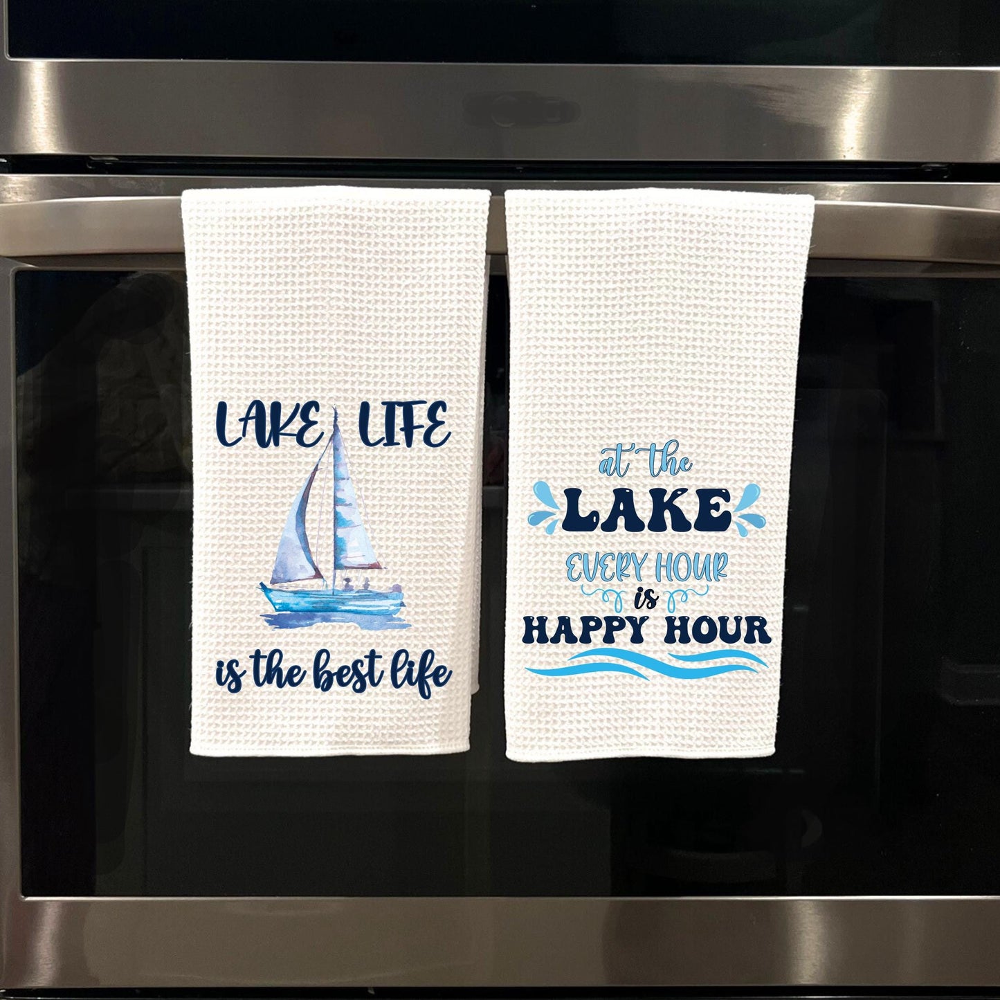 Lake House Tea Towel: Sailboat & Happy Hour Designs