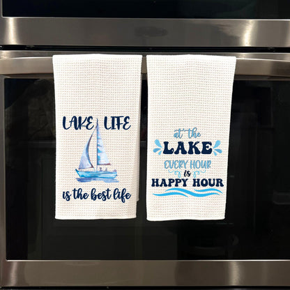 Lake House Tea Towel: Sailboat & Happy Hour Designs