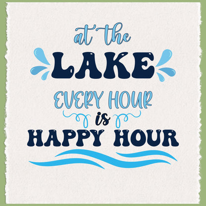 Lake House Waffle Weave Tea Towel: Happy Hour Lake Life Decor