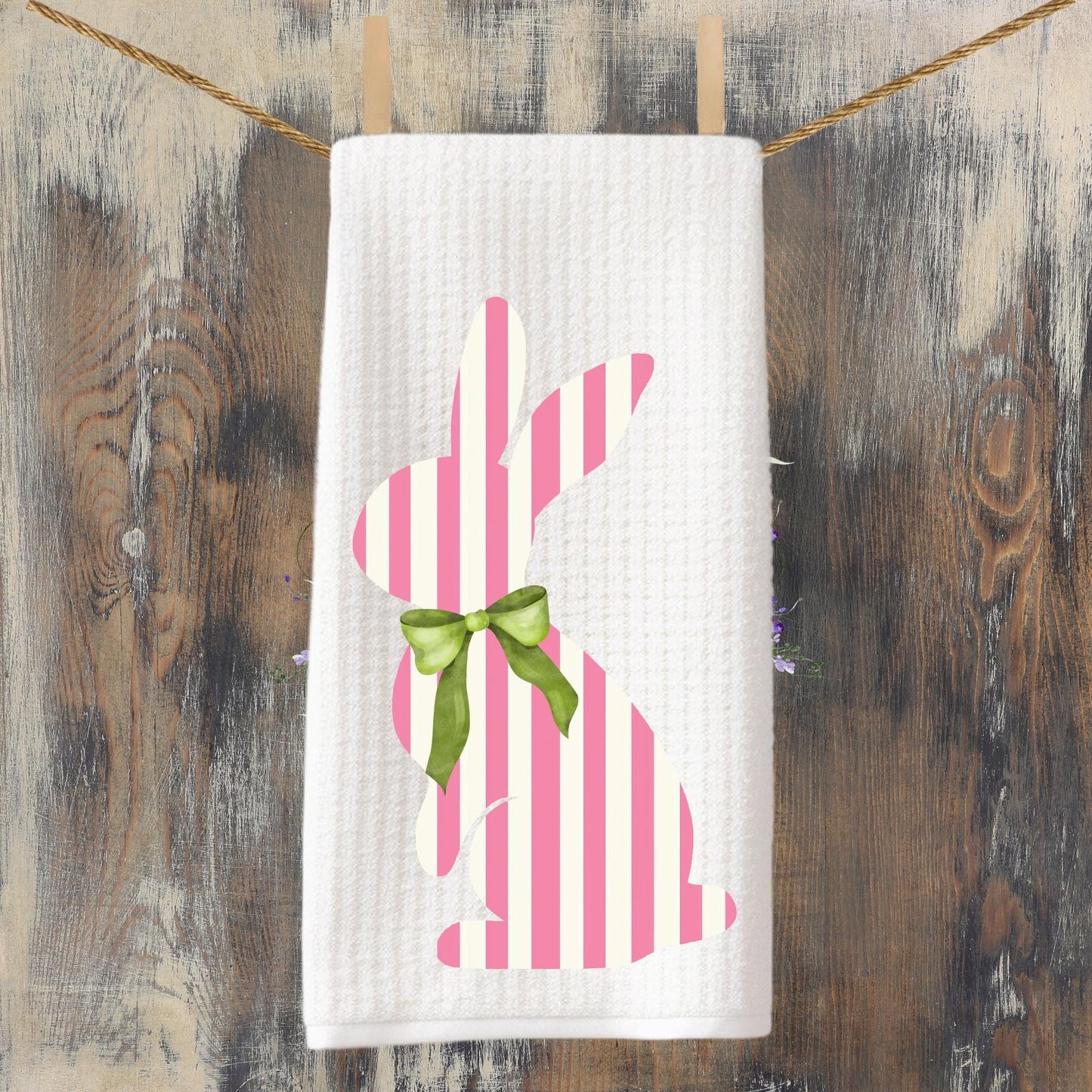 Easter Waffle Weave Tea Towel: Pink Bunny or Floral Egg Topiary