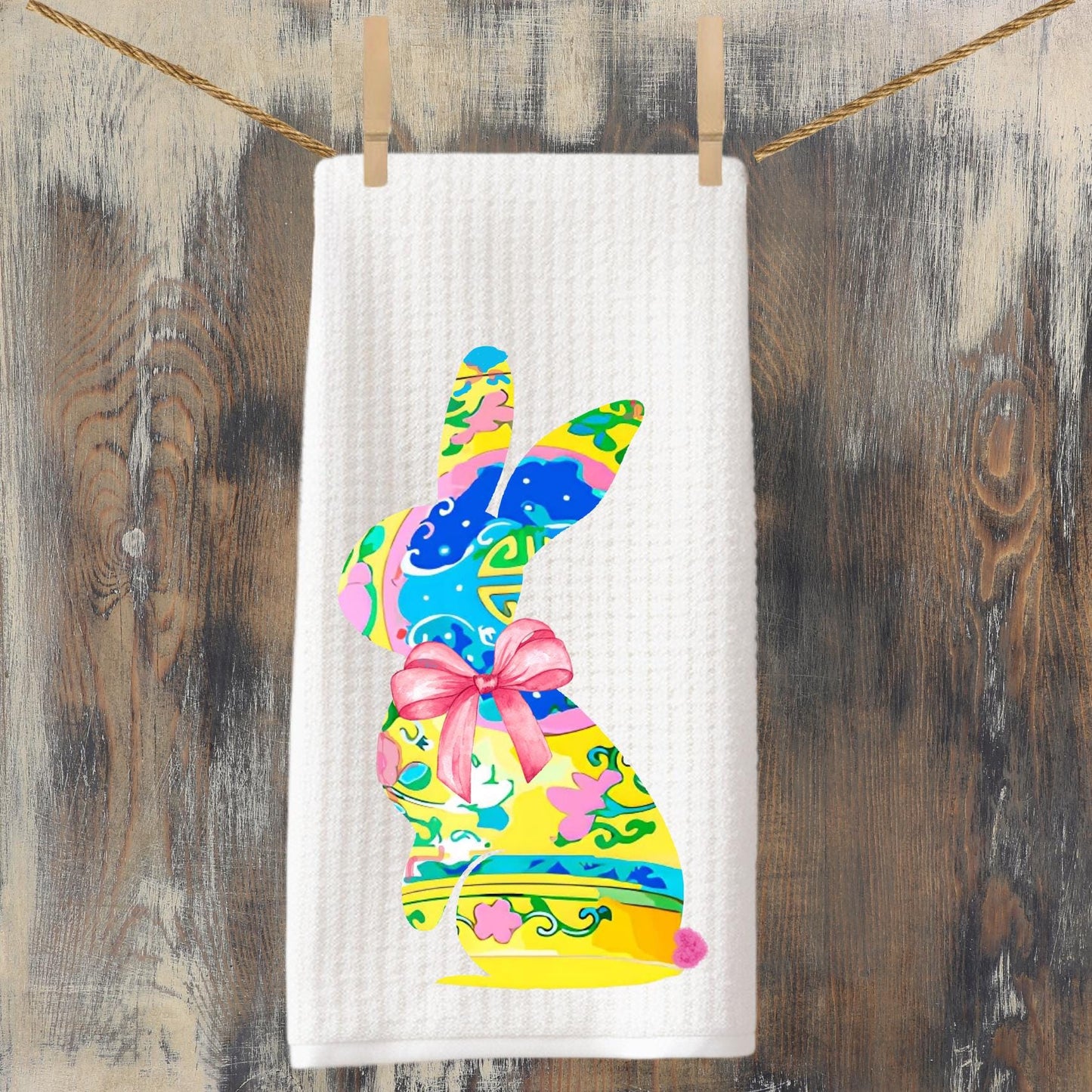 Chinoiserie Bunny Tea Towel: Easter Rabbit, Spring Kitchen Decor