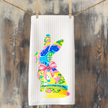 Chinoiserie Bunny Tea Towel: Easter Rabbit, Spring Kitchen Decor