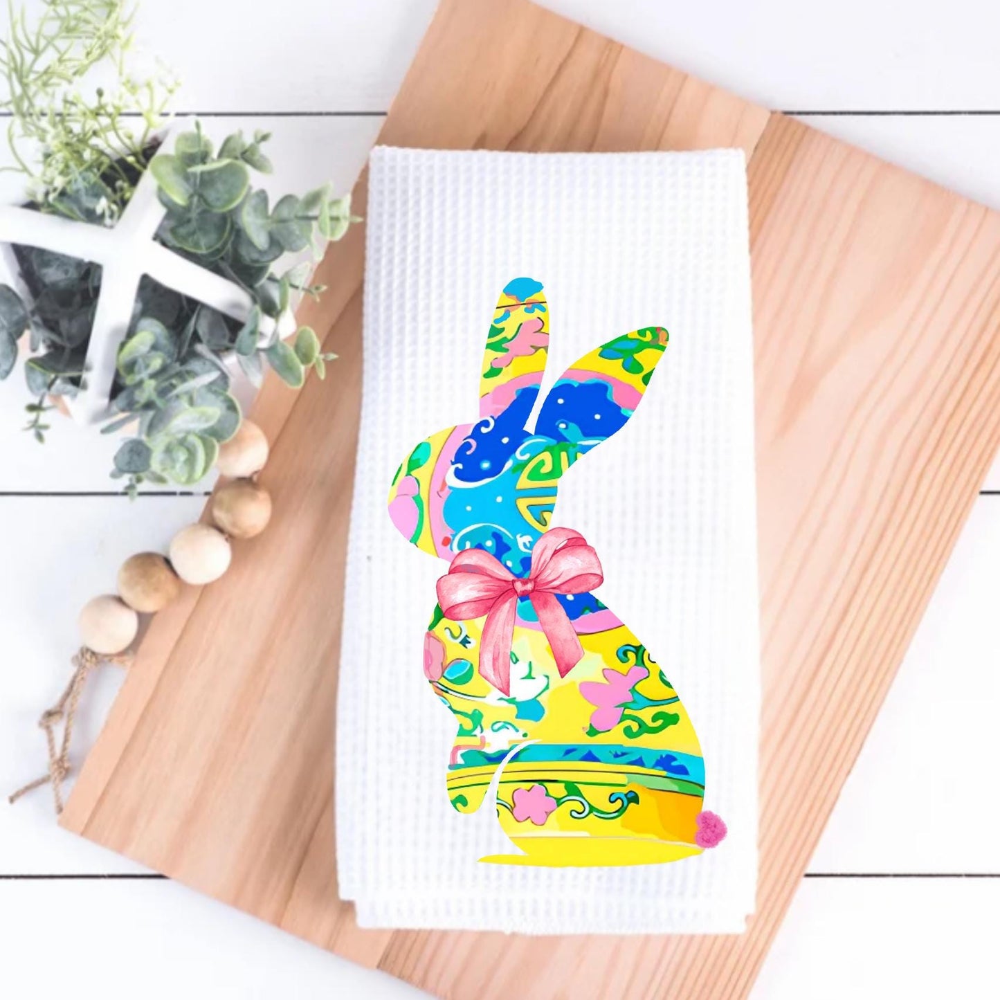 Chinoiserie Bunny Tea Towel: Easter Rabbit, Spring Kitchen Decor