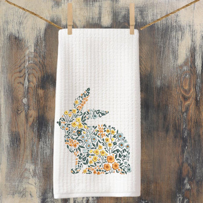 Floral Bunny Tea Towel: Easter Spring Kitchen Decor, Monogram Option
