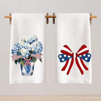 Patriotic Tea Towel Set: Red, White & Blue 4th of July Kitchen Decor