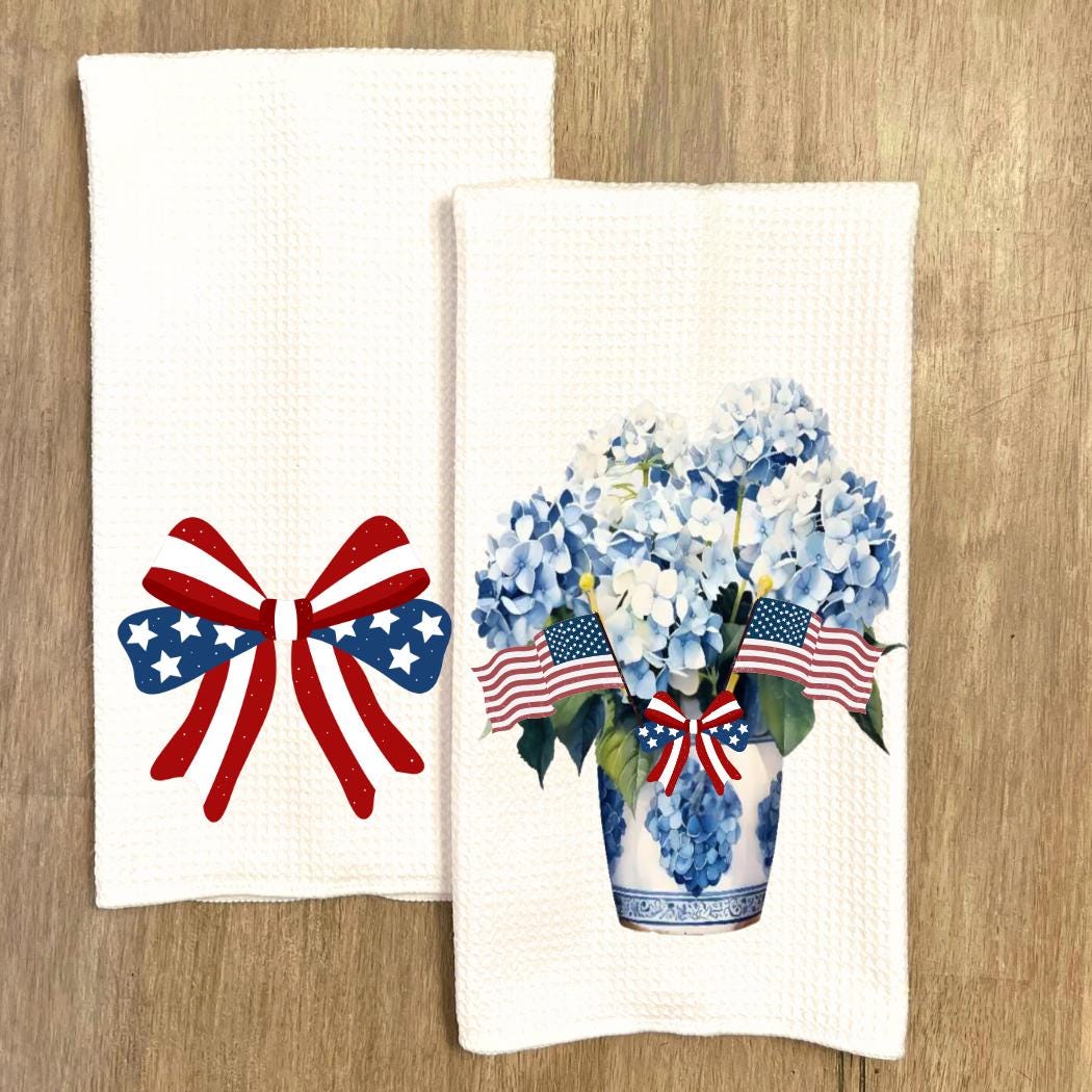 Patriotic Tea Towel Set: Red, White & Blue 4th of July Kitchen Decor
