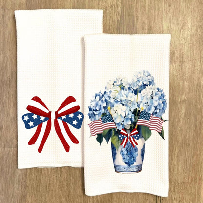 Patriotic Tea Towel Set: Red, White & Blue 4th of July Kitchen Decor