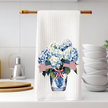 Patriotic Hydrangea Tea Towel: American Flag 4th of July Decor