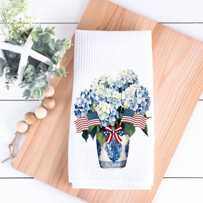 Patriotic Hydrangea Tea Towel: American Flag 4th of July Decor