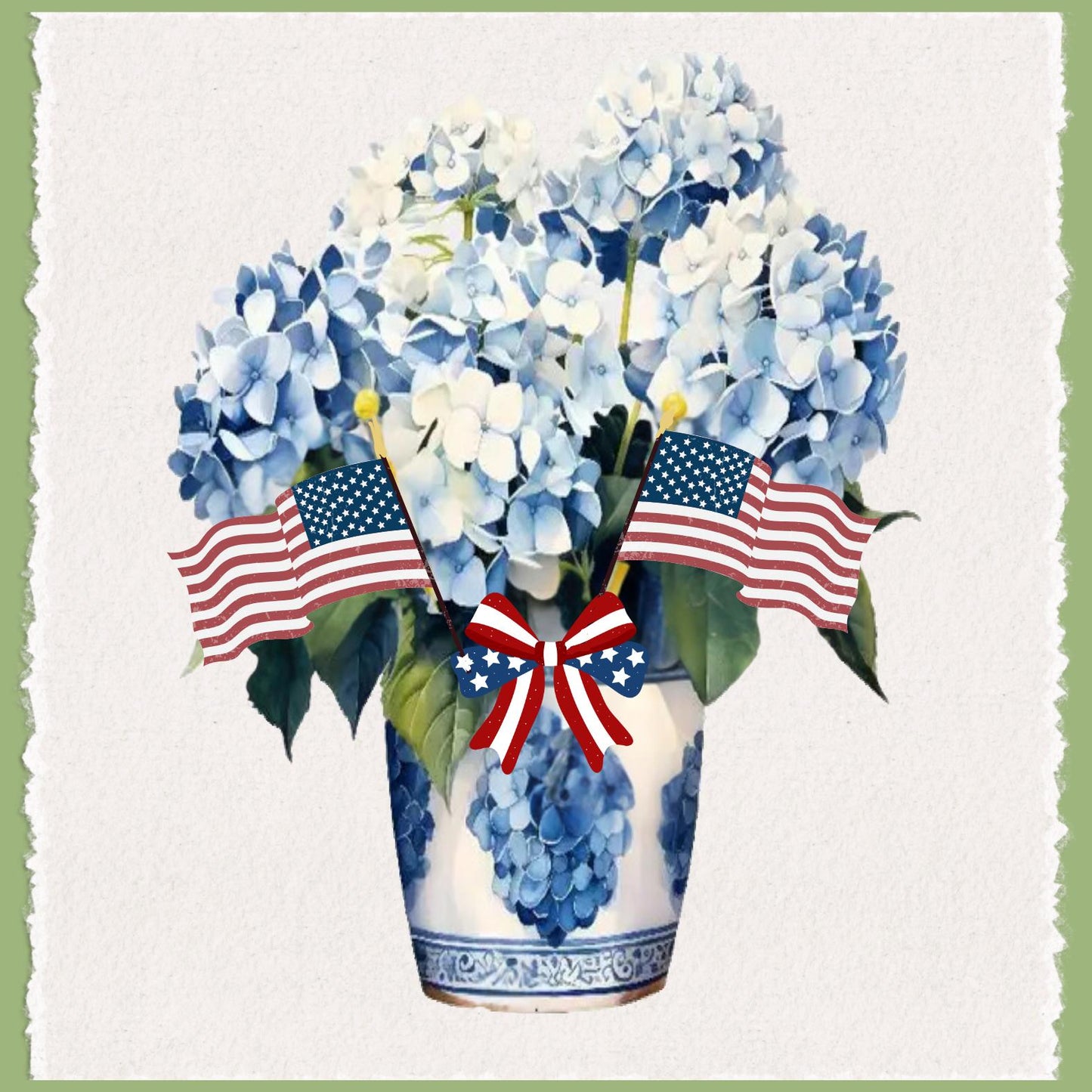 Patriotic Hydrangea Tea Towel: American Flag 4th of July Decor