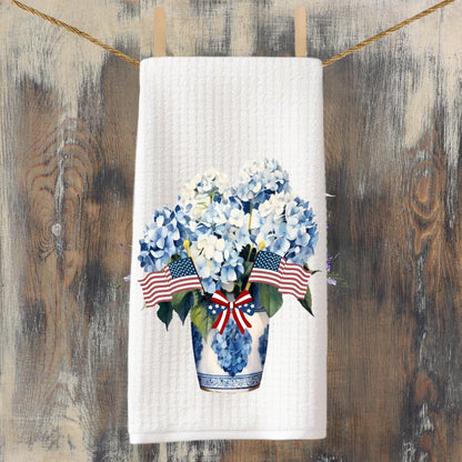 Patriotic Hydrangea Tea Towel: American Flag 4th of July Decor