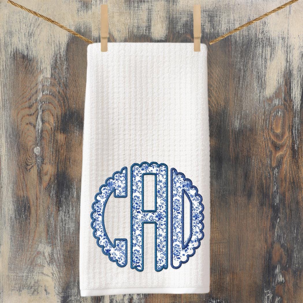 Chinoiserie Monogram Tea Towel