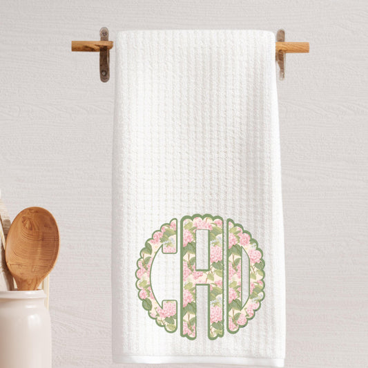 Circle Monogram Chinoiserie Pink and Green Tea Towel