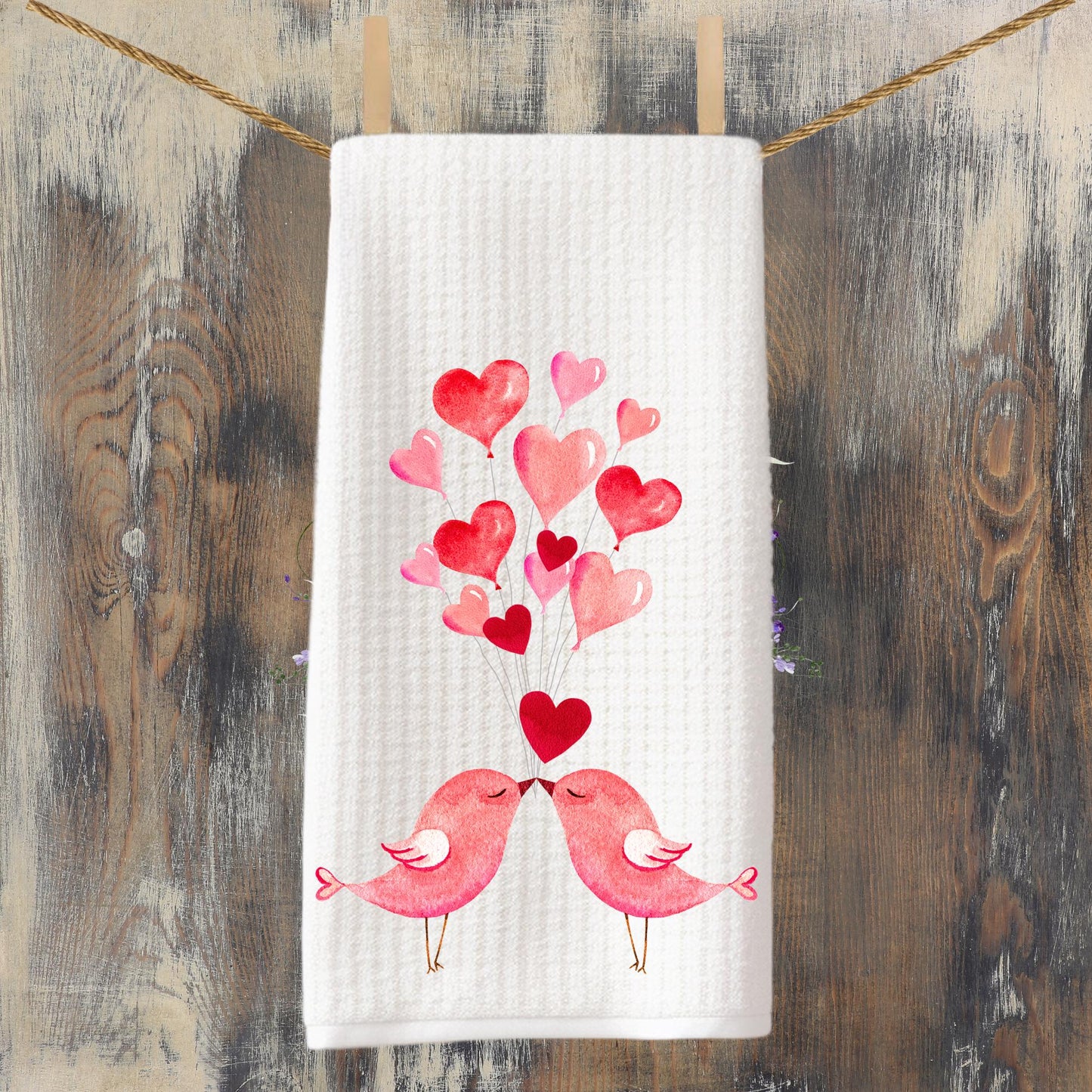 Love Birds Valentine's Tea Towel  Heart Balloons, Hostess Gift