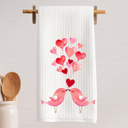 Love Birds Valentine's Tea Towel