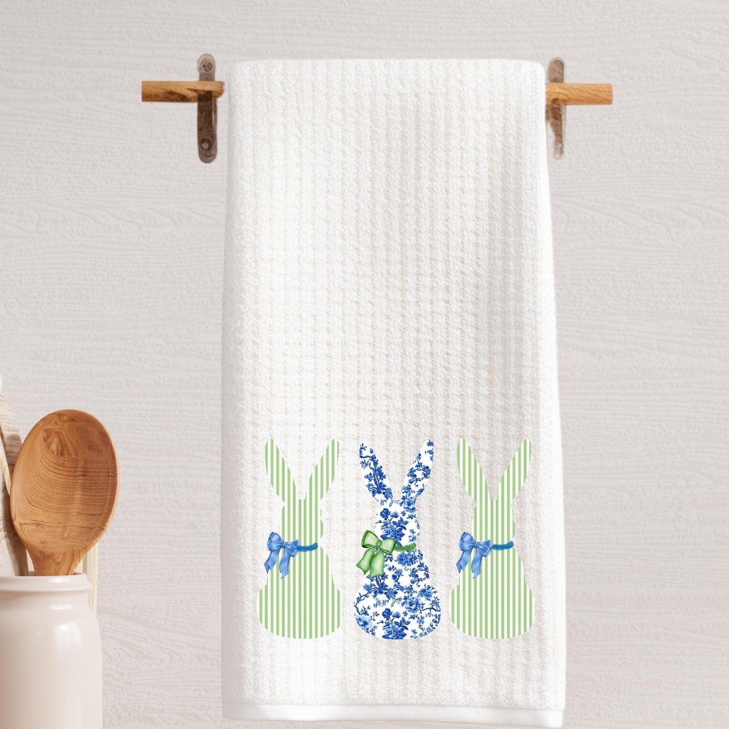 Preppy Chinoiserie Tea Towel Set: Blue Bunny or Monogram Decor