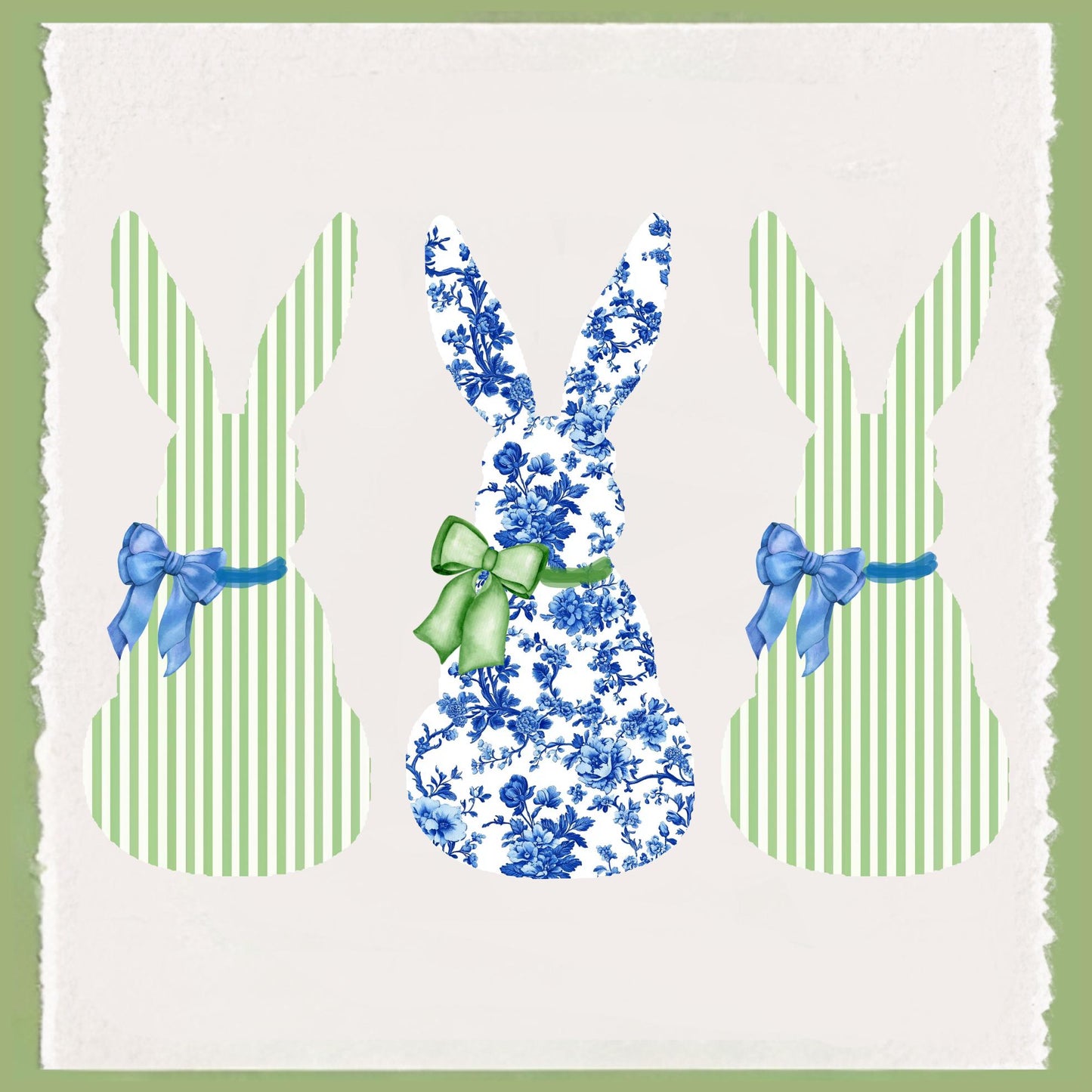 Preppy Chinoiserie Tea Towel Set: Blue Bunny or Monogram Decor