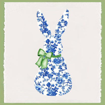 Preppy Chinoiserie Tea Towel Set: Blue Bunny or Monogram Decor