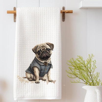 Dapper Pug Dog Tea Towel: Decorative Dog Decor