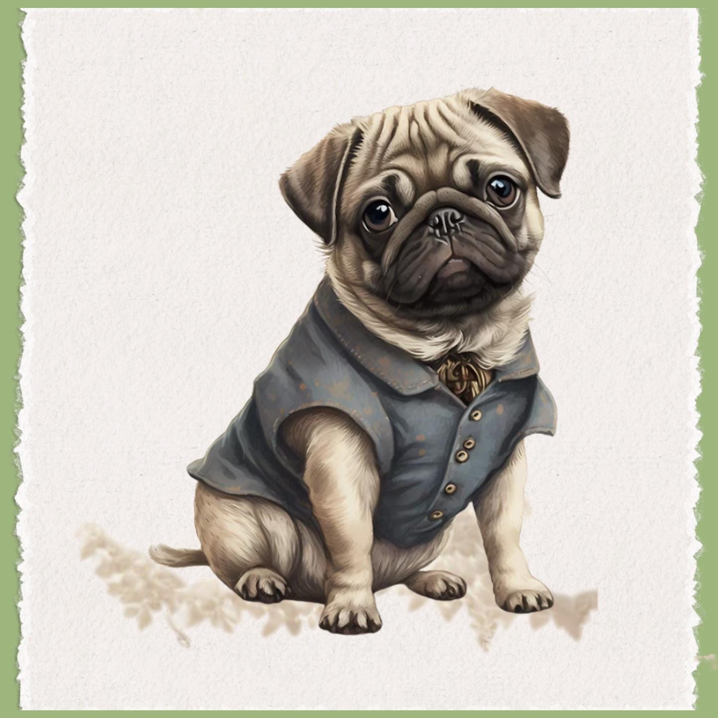 Dapper Pug Dog Tea Towel: Decorative Dog Decor
