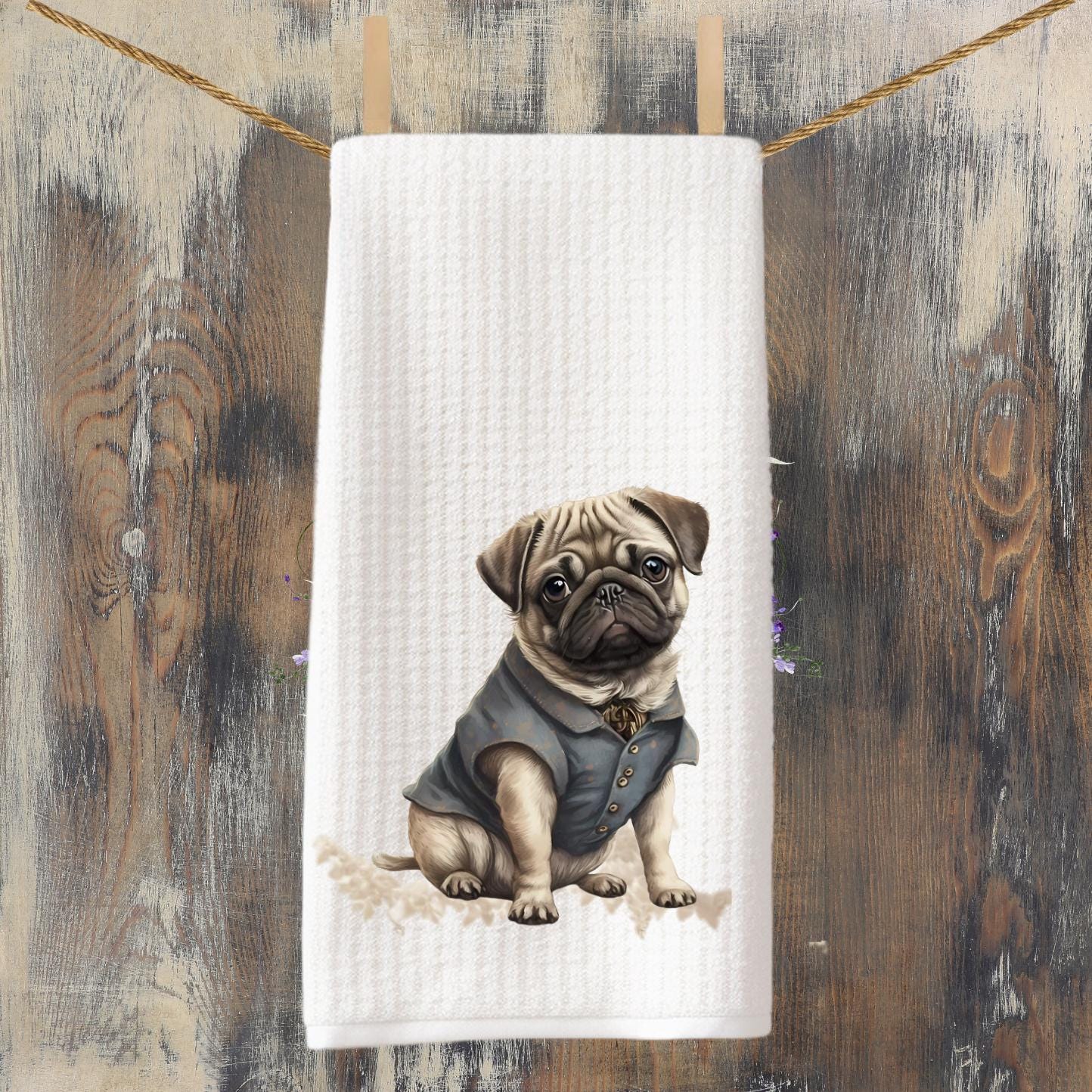 Dapper Pug Dog Tea Towel: Decorative Dog Decor