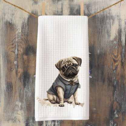 Dapper Pug Dog Tea Towel: Decorative Dog Decor