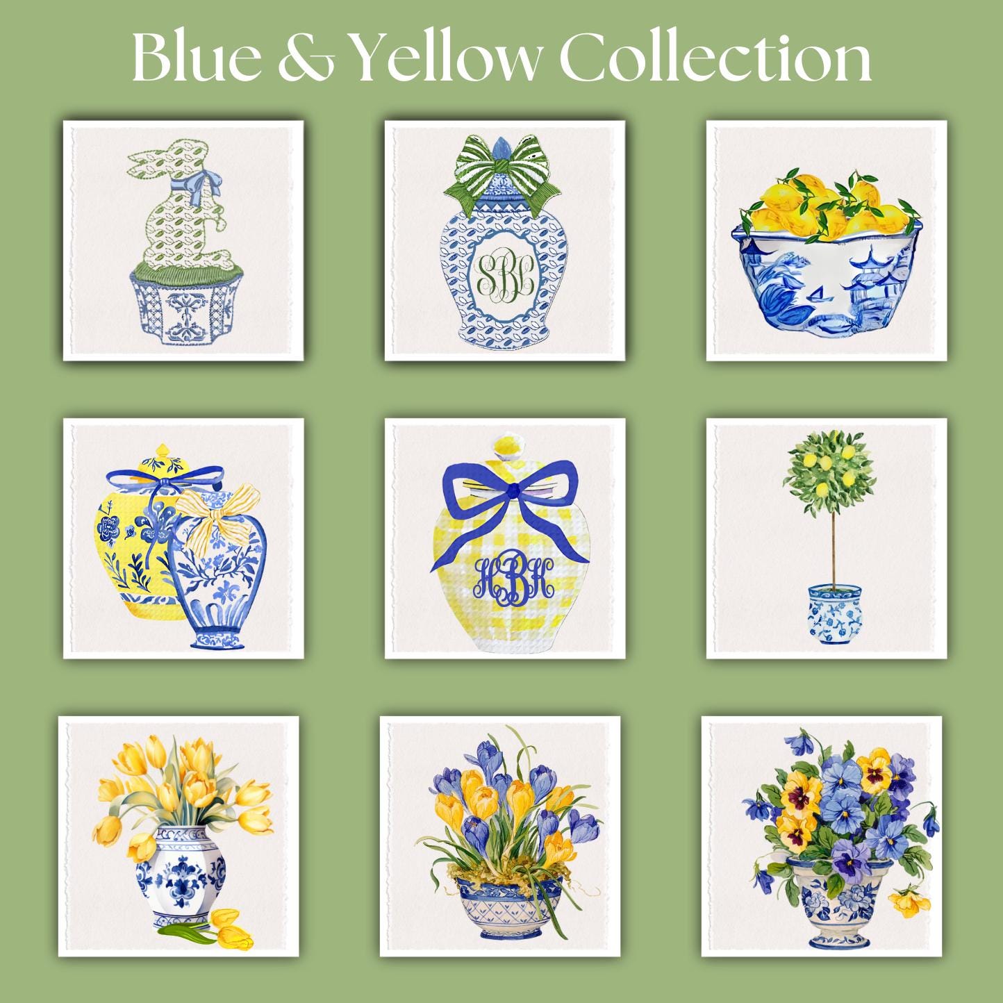 Chinoiserie Lemon Vase Tea Towel: Blue & Yellow Kitchen Decor