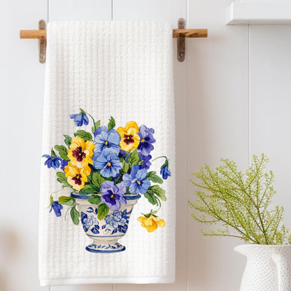 Chinoiserie Pansies Tea Towel