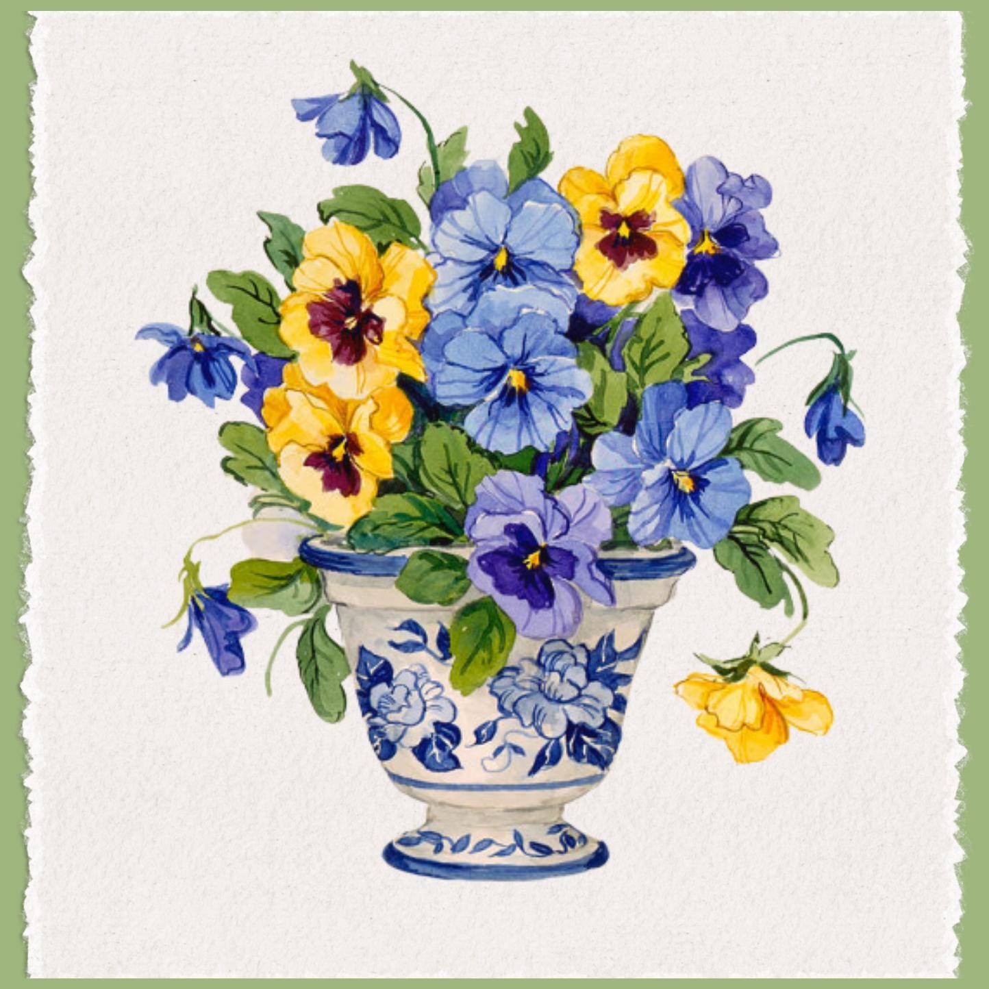 Chinoiserie Pansies Tea Towel
