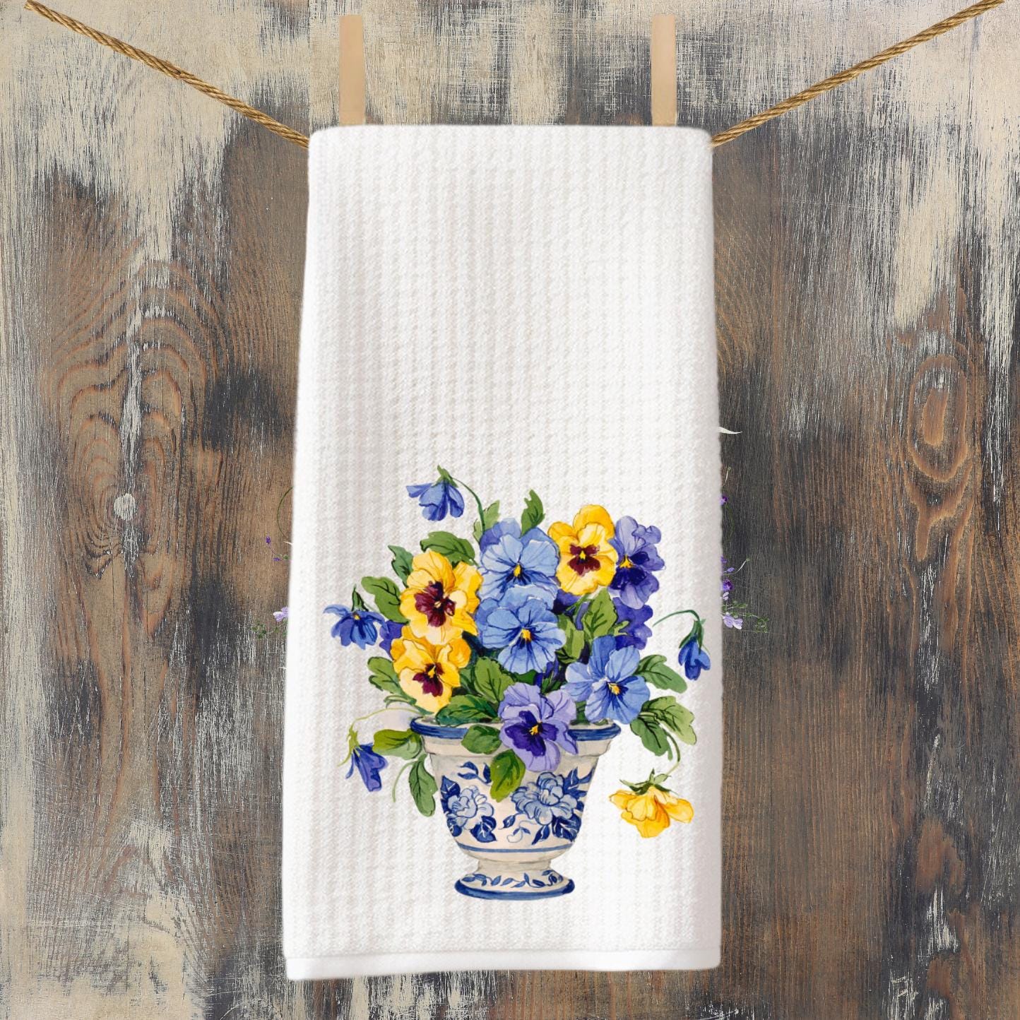 Chinoiserie Pansies Tea Towel