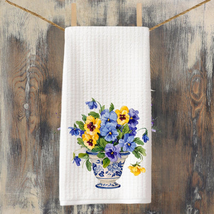Chinoiserie Pansies Tea Towel