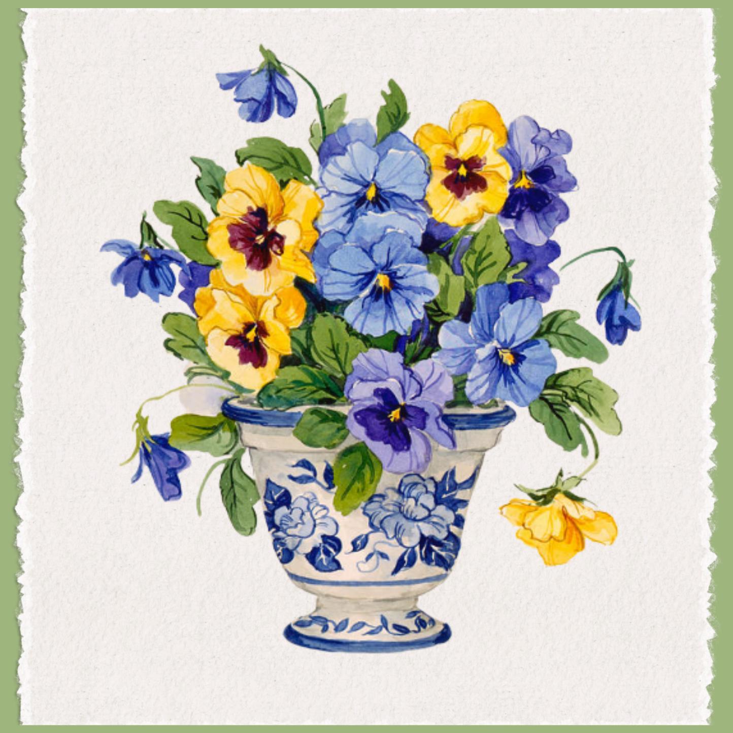 Pansies and Crocus Flowers Tea Towel