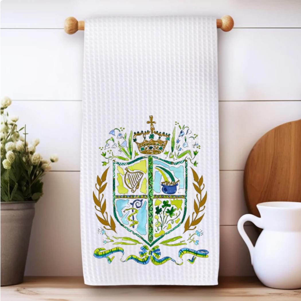 Irish Crest Waffle Weave Tea Towel Set: Celtic Kitchen Decor