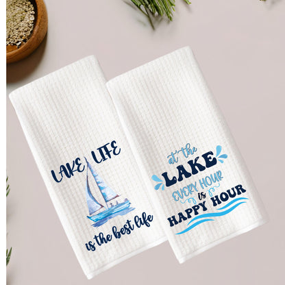 Lake House Tea Towel: Sailboat & Happy Hour Designs