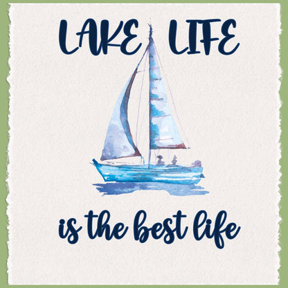 Lake Life Tea Towel: Watercolor Sailboat Waffle Weave